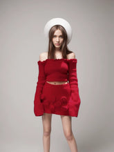 Zweiteiliges Set Off Shoulders Rüschen Pullover Applikationen Mini